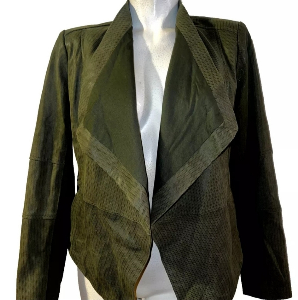 G.I.L.I. Khaki Green Draped Front Women's Leather Blazer Size 16 Like New